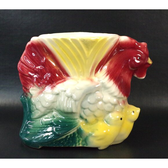 Vintage Ceramic Planter Hen and Chicks 1950s American Bisque Chicken Rooster - Picture 2 of 5